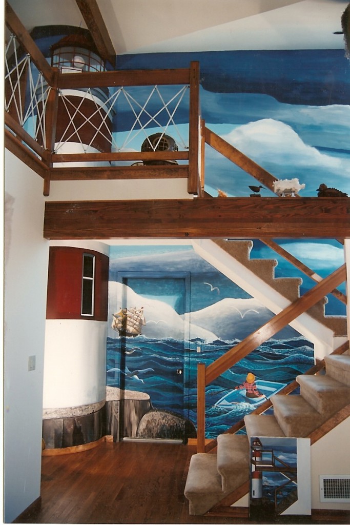 After shot of lighthouse seascape mural for front hallway. Seaford, NY