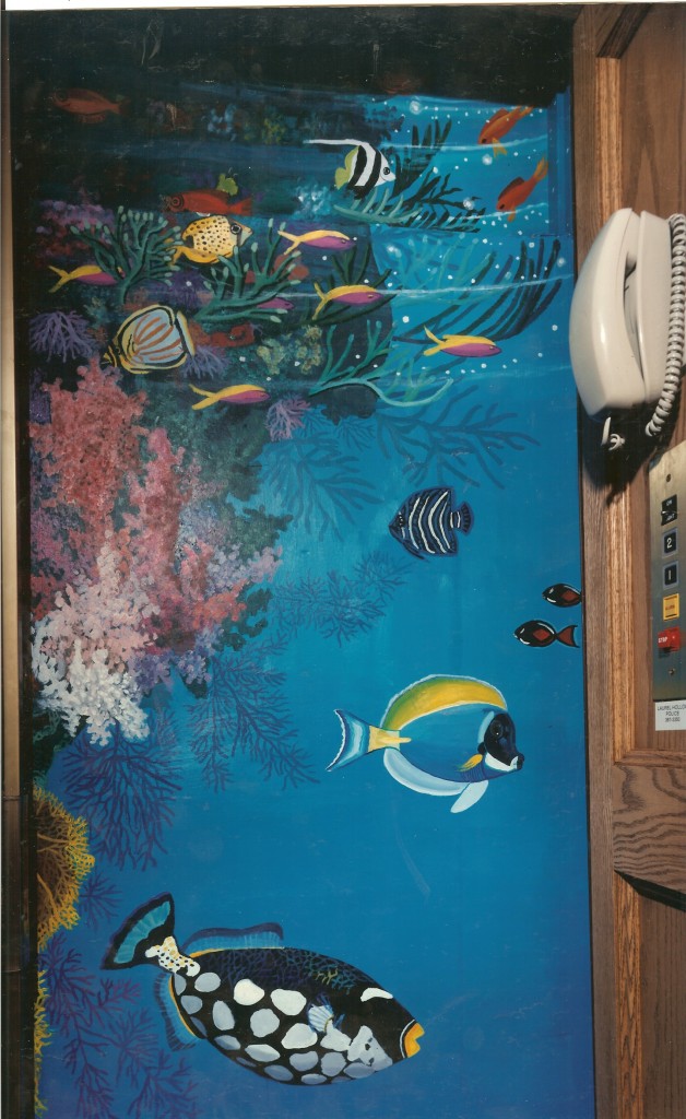Underwater mural for private elevator. Laurel Hollow, NY. Inbetween floors.